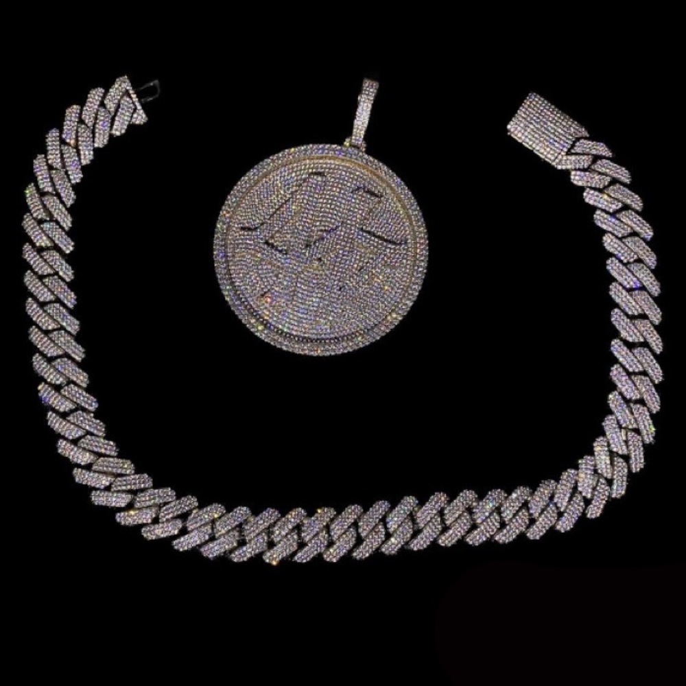 10K Solid Diamond White Gold Cuban Chain 6mm 4.79Ctw ’ Big 44 Disc Pendant